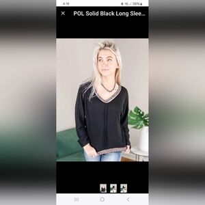 PoL v-neck long sleeve top with animal print trim.